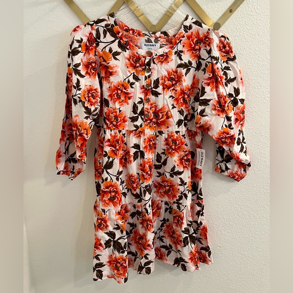 NWT Old Navy Peony Floral Ballon Sleeve Poplin Dress 10-12